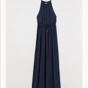 Satin maxi navy blue dress